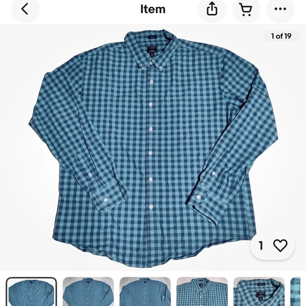 J.CREW FLEX WASHED Men’s large  Blue‎ Check Cotton Stretch Button-Up Shirt